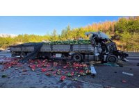 Karpuz yüklü tır otoyolda devrildi