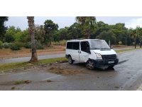 Kontrolden çıkan kamyonet palmiye ağacına çarptı: Kaza anı kamerada